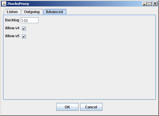 JSocksProxy UI advanced tab